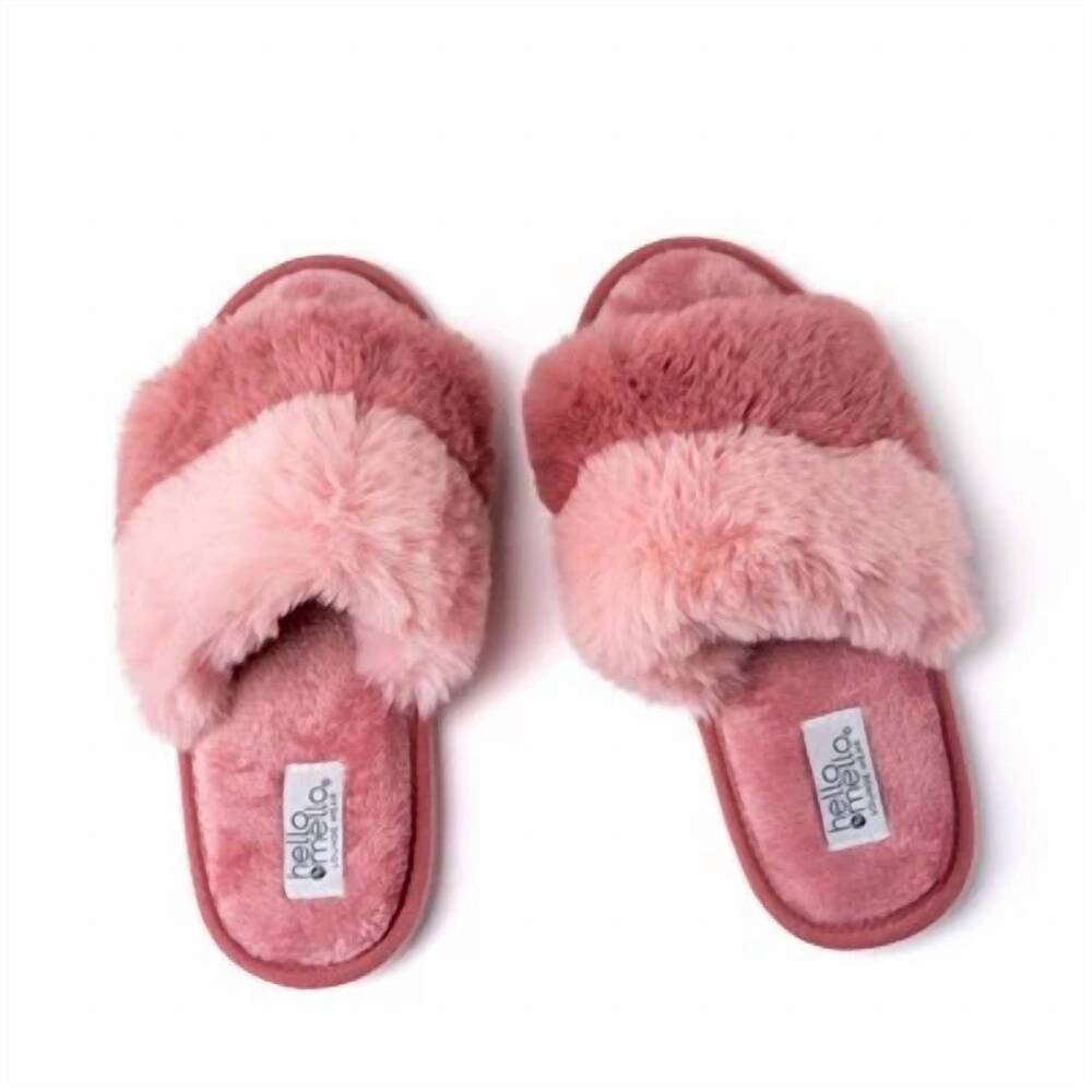 NEW HELLO MELLO women's cotton candy puff slippers in berry